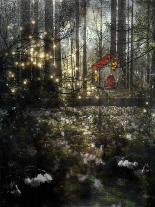 Foggy Bummers Art Forest Scene Baba Yaga House on Chicken Legs