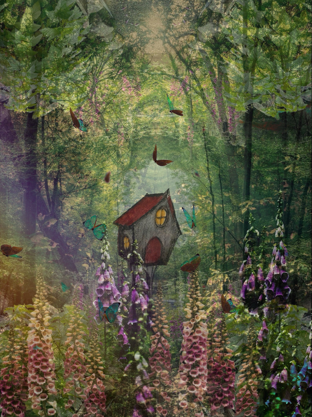 Forest scene with Baba Yaga house on chicken legs 